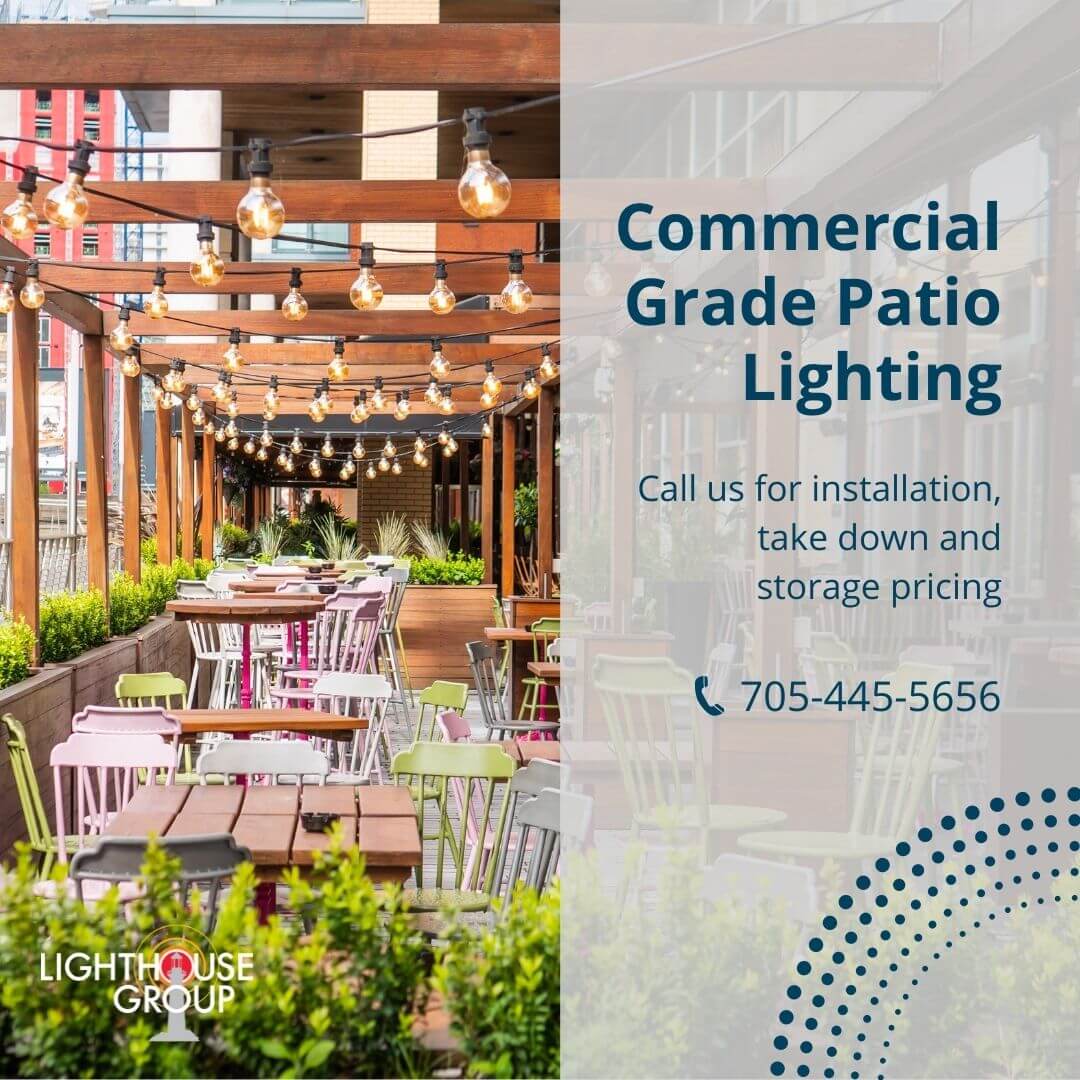 Summer patio light installations in Collingwood and Blue Mountains