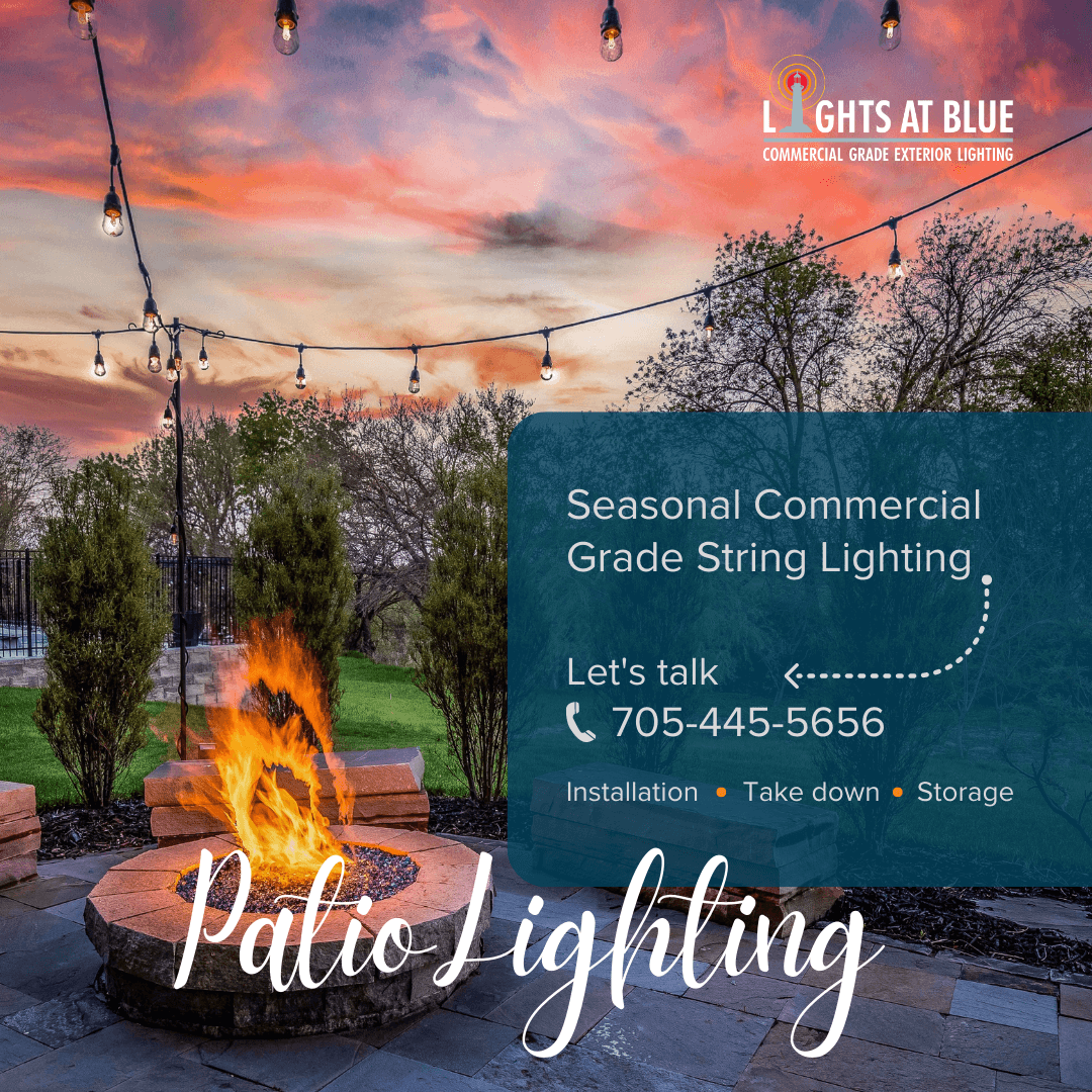 Summer patio light installations in Collingwood and Blue Mountains